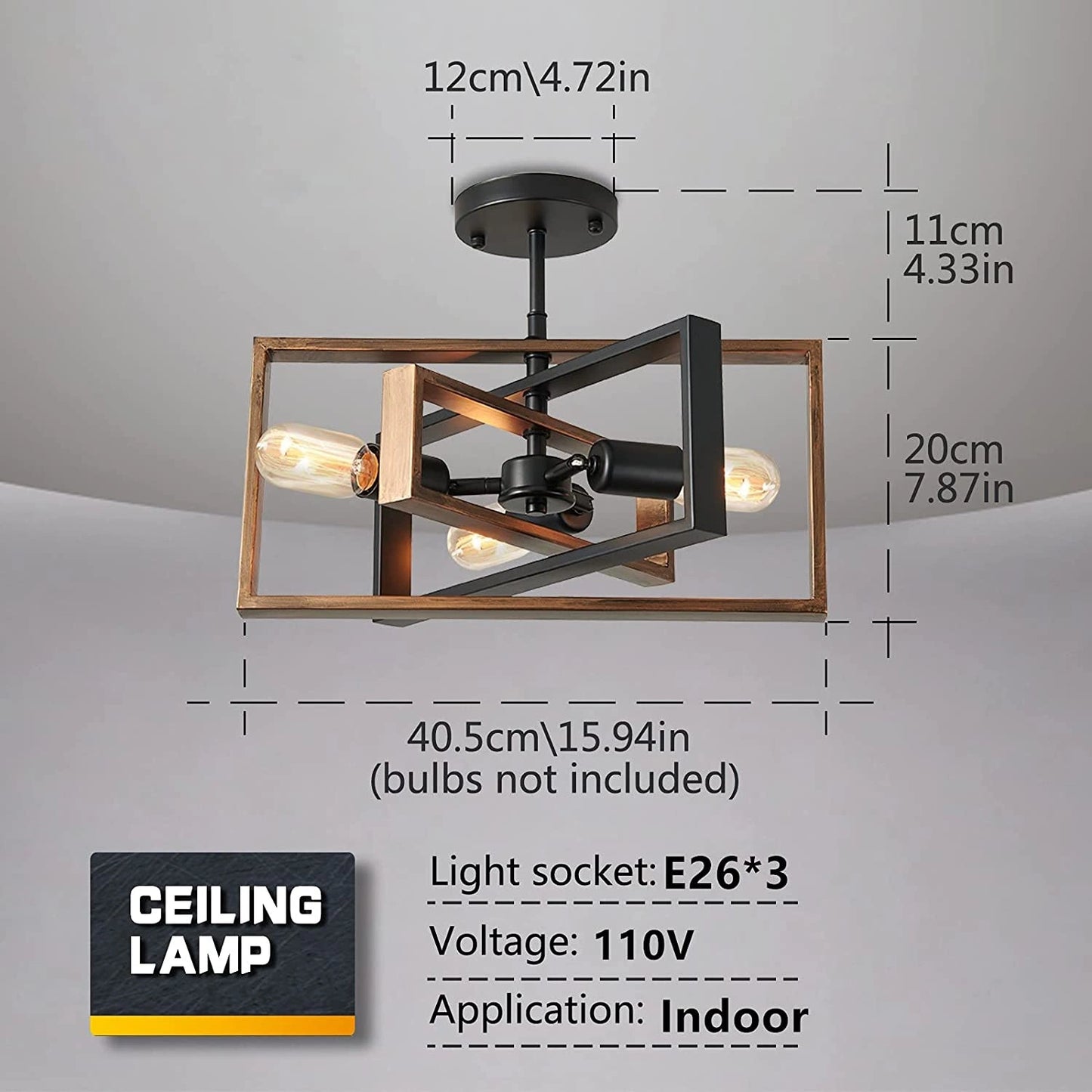 3 Lamps Modern Wooden Ceiling Hanging Light 16 Inch SY-C004