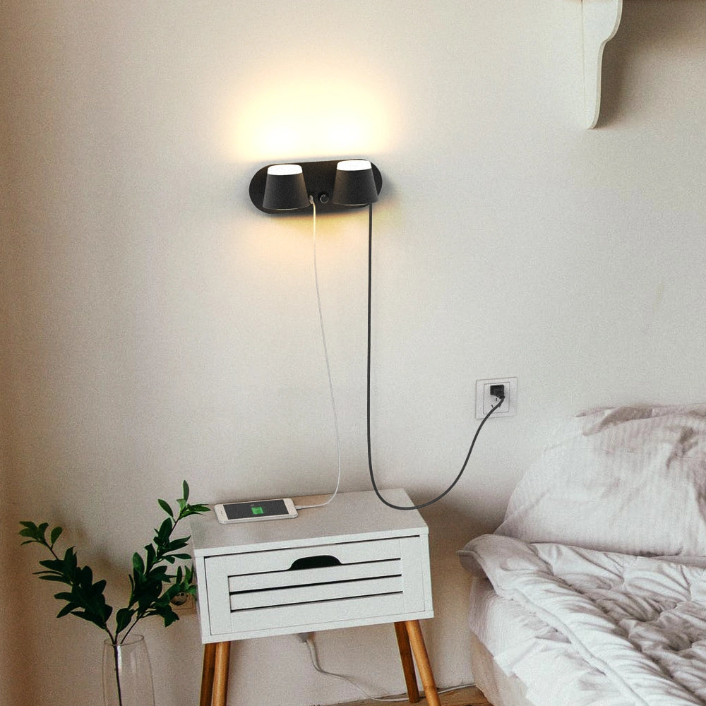 12W Dimmable Rotatable Wall Lamps For Living Room With Cord USB Port SY-I069