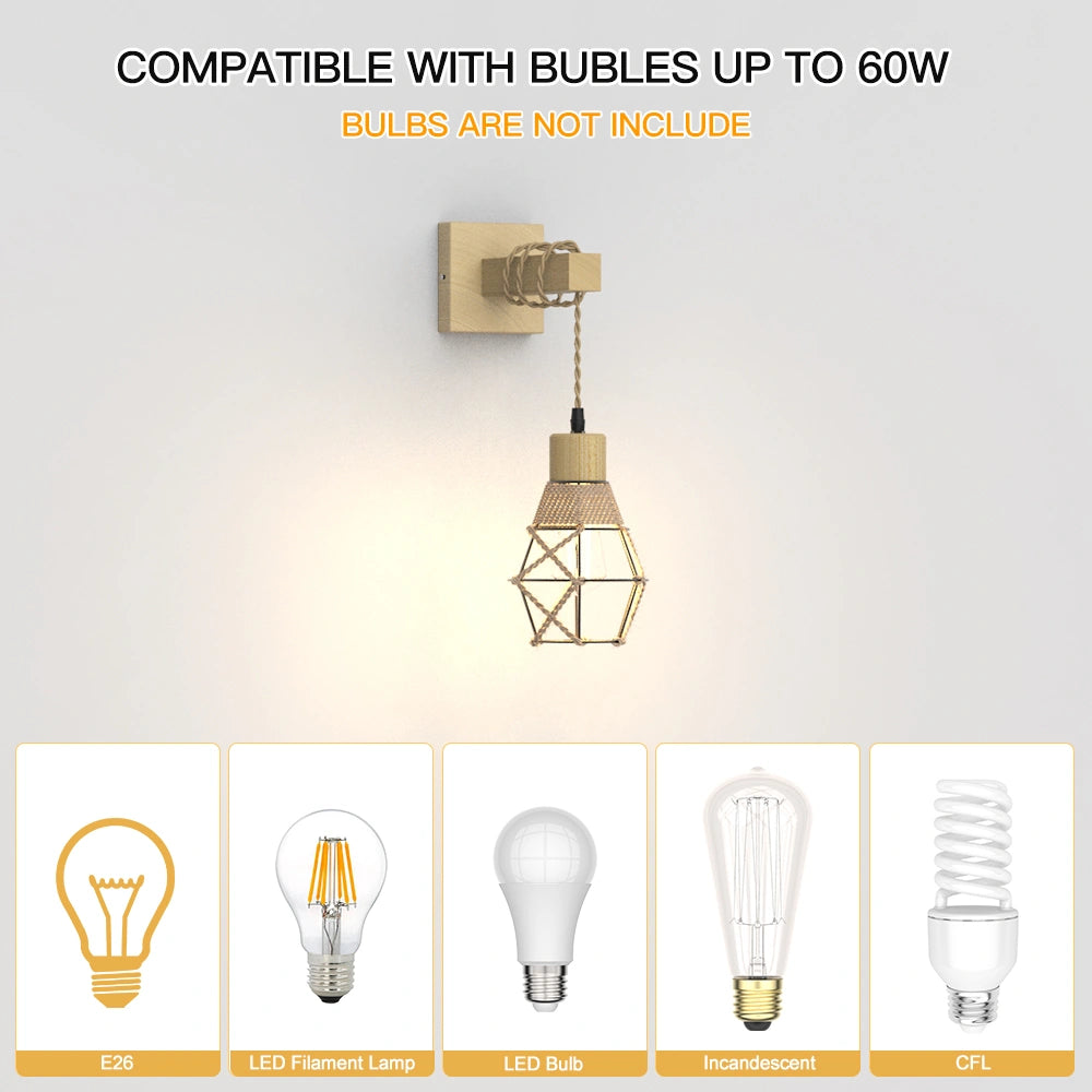 Hemp Rope Vintage Wall Sconce Lighting For Bedroom SY-W001