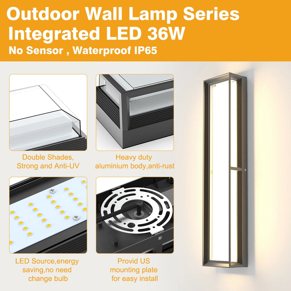 Dimmable Aluminum 24 Inch Led Porch Black Outdoor Wall Lights SY-O9056-D