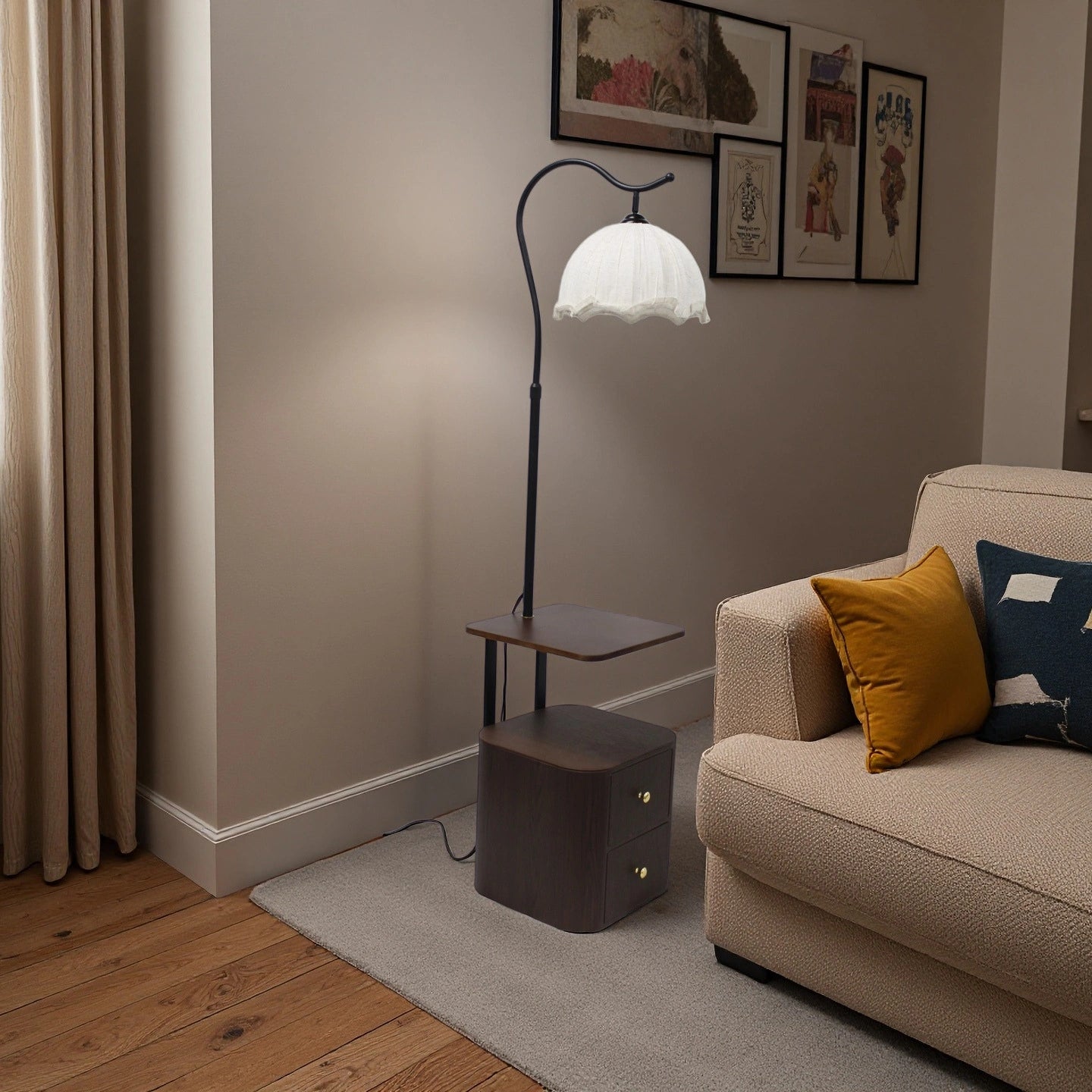 3CCT Tall Floor Lamp With Shelves Drawers Table SY-F001