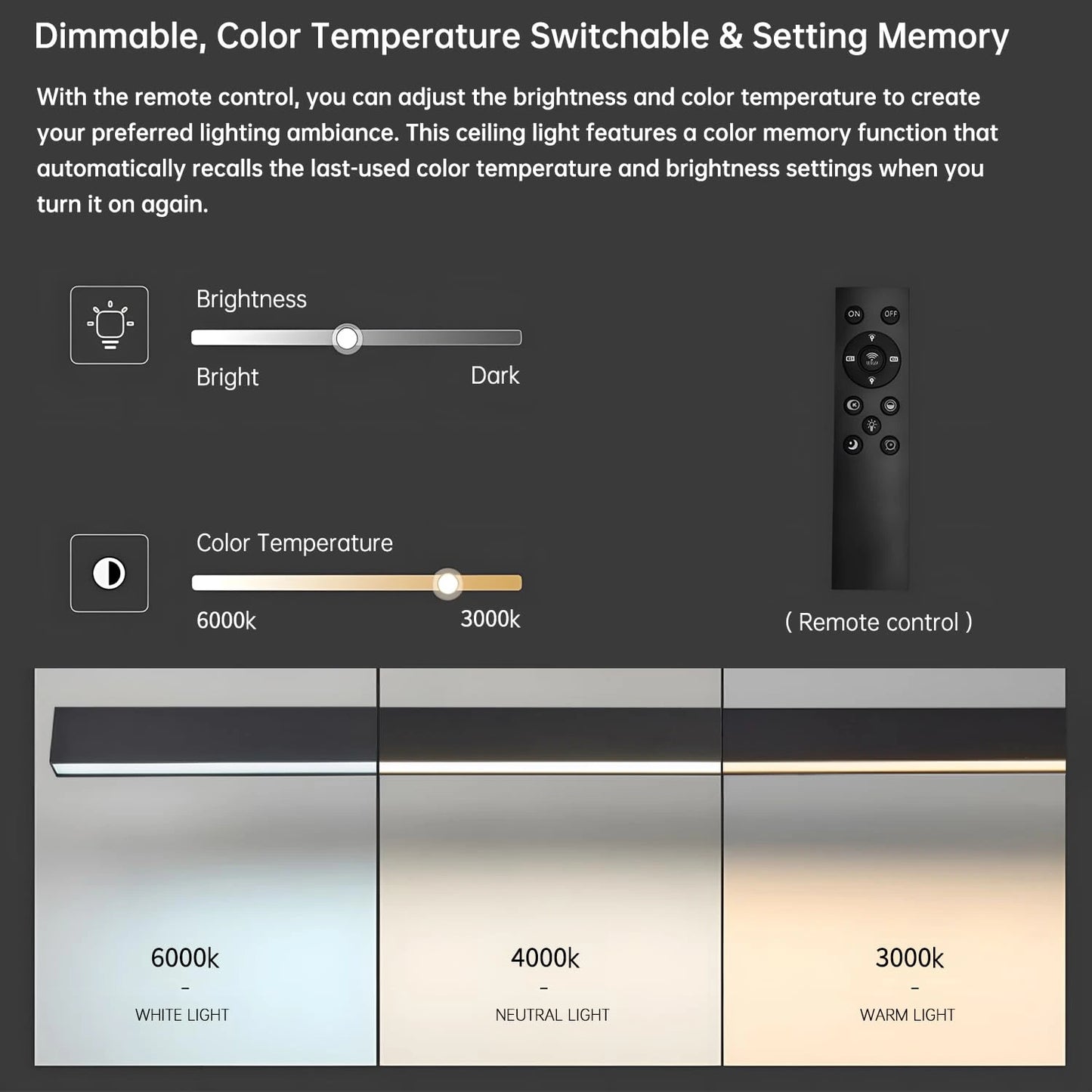 Customize 3CCT Dimmable led linear ceiling light 30 40 60 80 Inch SY-L001