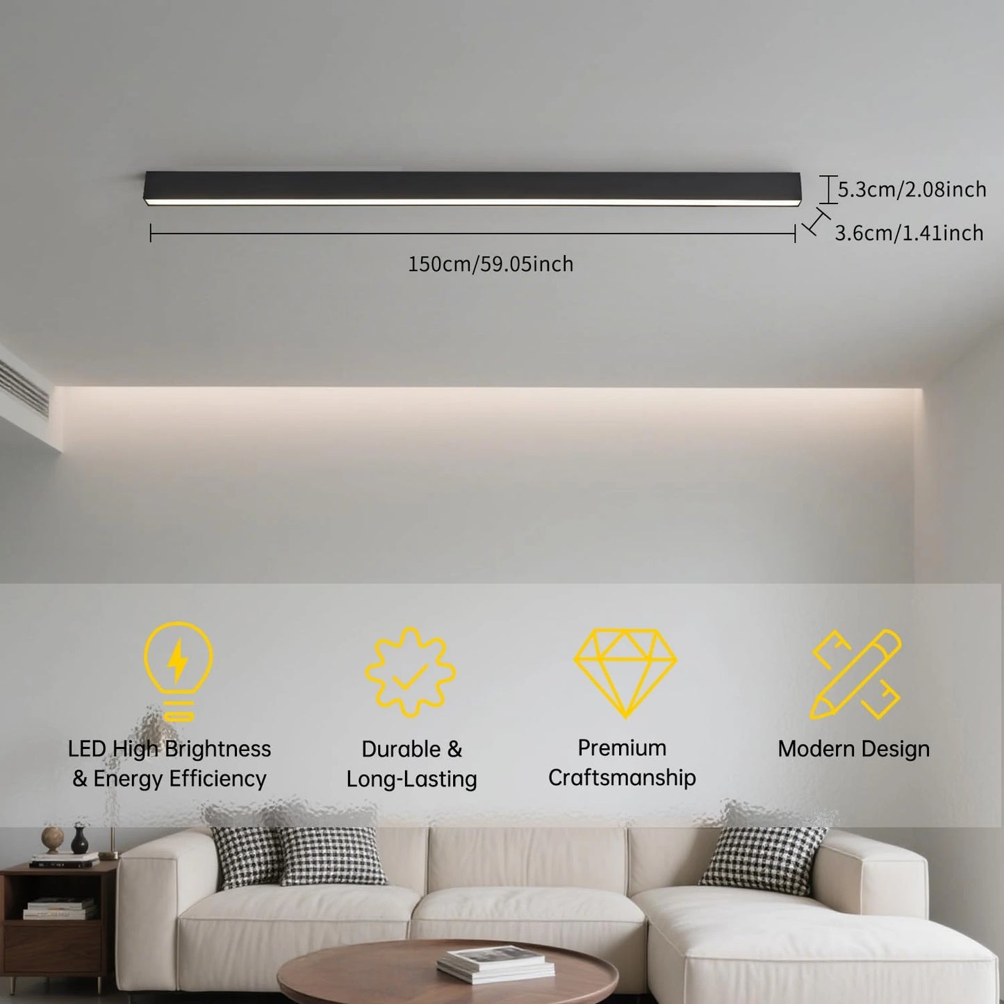 Customize 3CCT Dimmable led linear ceiling light 30 40 60 80 Inch SY-L001