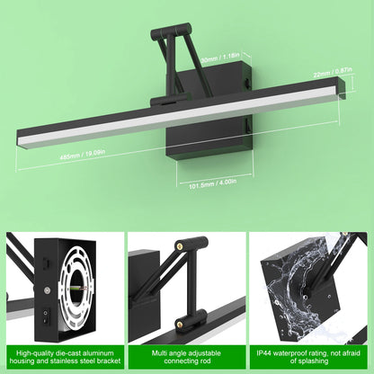 12W 3CCT Led Modern Black Bathroom Vanity Lights with Button SY-V015-Black