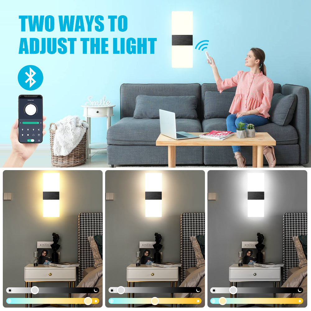 Smart Wall Lamps For Bedroom Living Room 12W Black Wall Sconce SY-I6558-App-Black