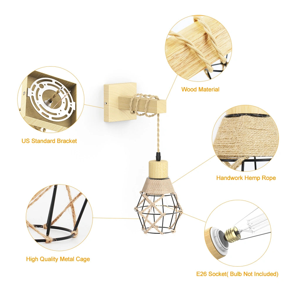 Hemp Rope Vintage Wall Sconce Lighting For Bedroom SY-W001