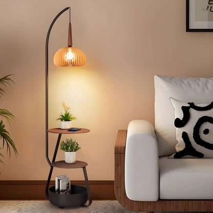 Wooden Floor Lamp For Living Room With Shelves SY-F002